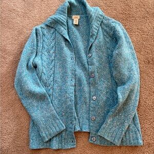Vintage L.L. Bean Wool Blend Confetti Cable Knit Cardigan Sweater, Large Reg